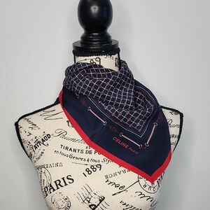 Celine Navy and Red Women's Scarf